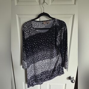 Easywear By Chicos Women's Navy Blue and White Patterned Top NWOT